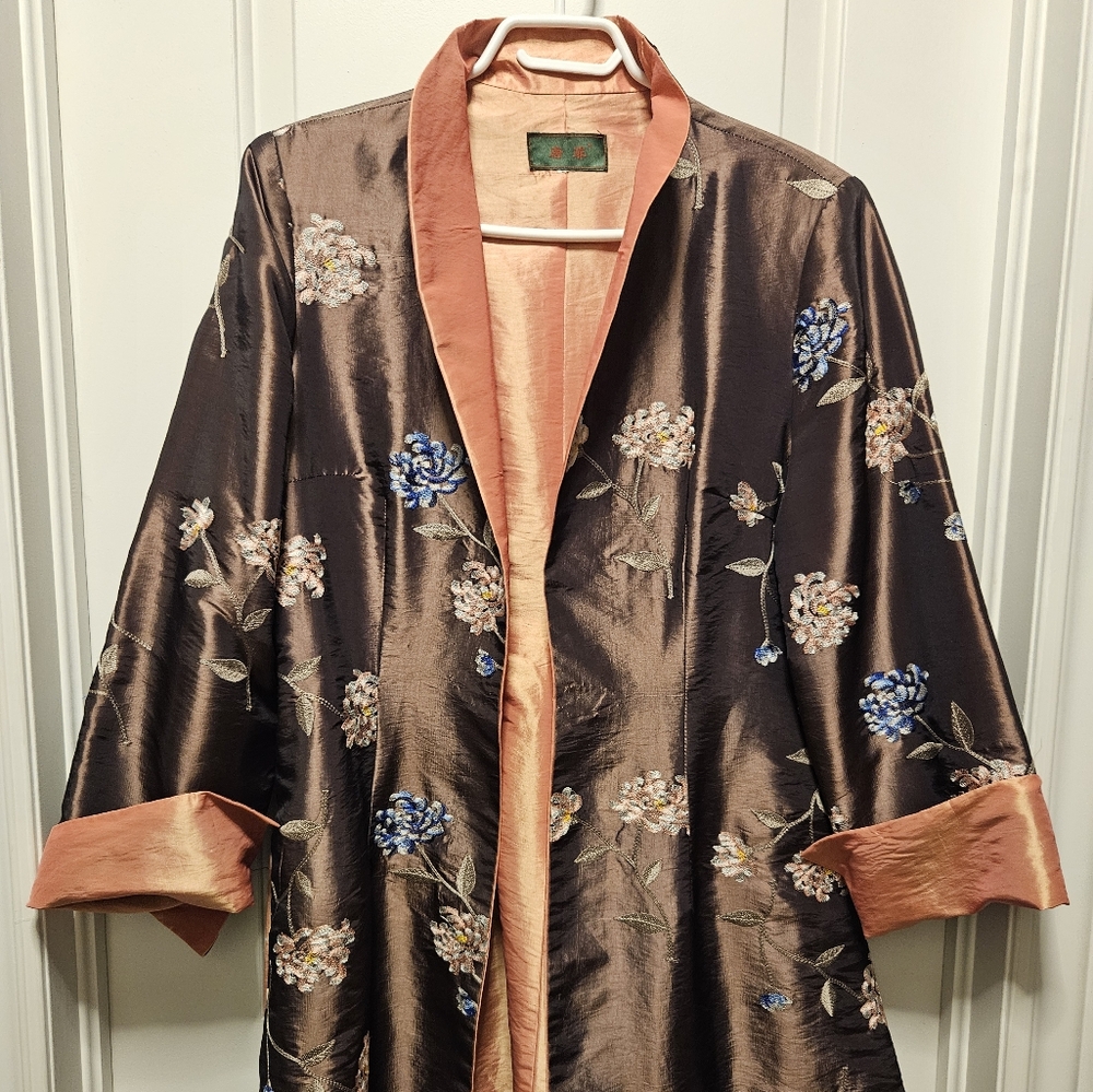 Silk Embroidered Brown and Peach Floral Blazer